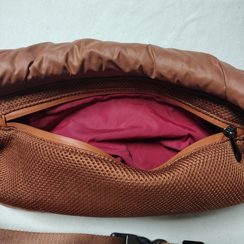 Caraa Women Sling Bag Fanny Pack Brown Nylon Puffy Crossbody Belt Bag - Picture 9 of 15